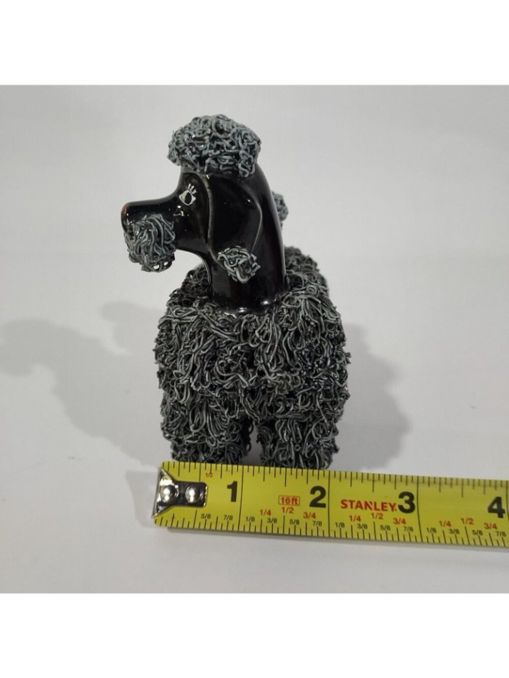 MCM Spaghetti Poodle Standing Dog Figurine Black Base Gray Fur 1950's - Picture 3 of 14